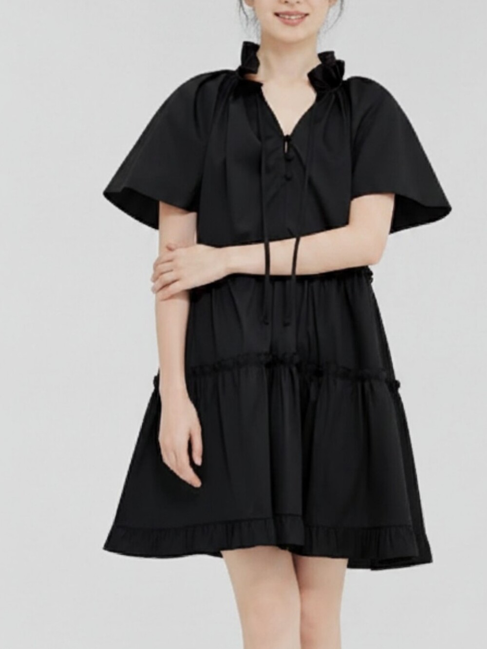 Pomander Place Black Adeline Tiered Ruffle Babydoll Euro Summer Dress Size XL